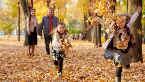 Fall family fun in lawn.